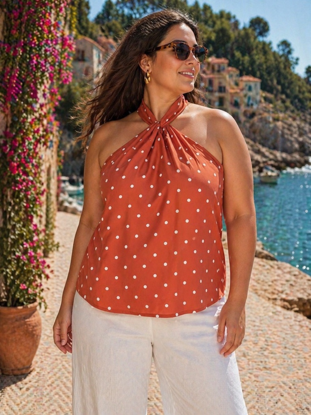 🩷Lane Bryant Rust Polka Dot Halter Top